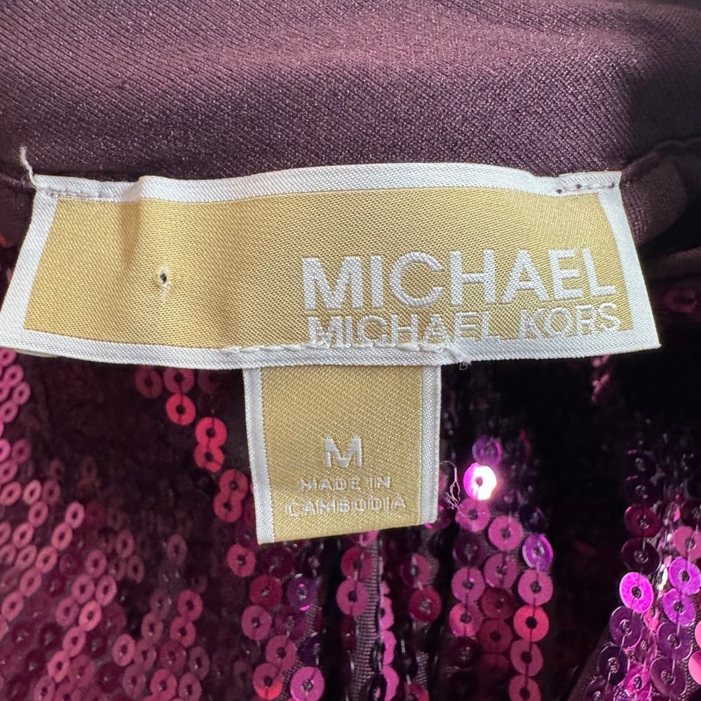 Michael Kors Womens Top Medium Sequin Short Sleeve Party Festive Purple Burgundy - Picture 5 of 9